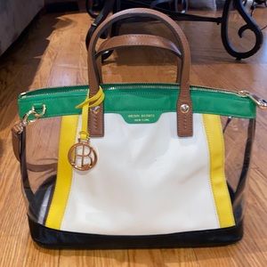 Henry bendel green yellow tan bag
